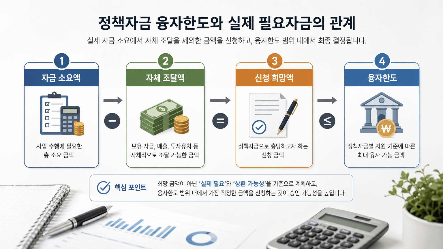 정책자금 융자한도와 상환기간, 자금계획에 반영하는 기준